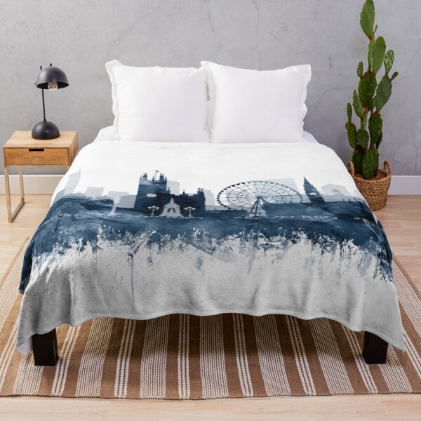 Item preview, Manchester Skyline Watercolor Navy Blue by Zouzounio Art designed and sold by zouzounioart.