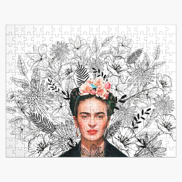 Imprimé Frida Kahlo, fleurs noires et blanches Puzzle