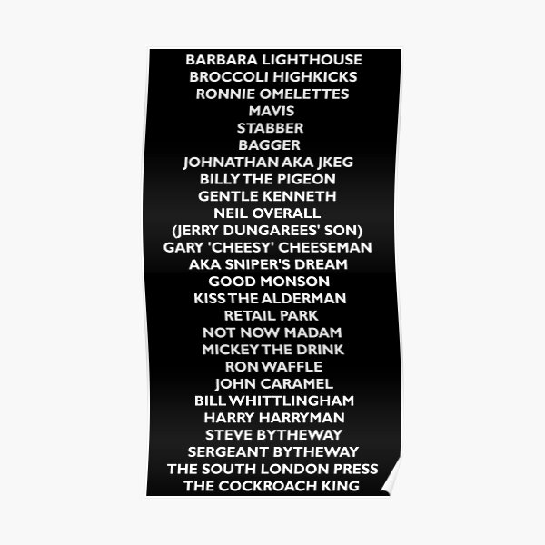 Bob Mortimer's names - White Poster