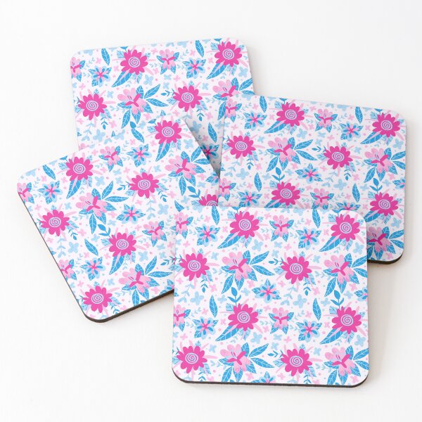 Artikelvorschau, Botanisches Muster der wilden Blume mit Rosa und Frostblau entworfen und verkauft von Owen Family Homeschool.
