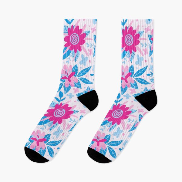 Item preview, Wild flower botanical pattern with pinks and frosty blue designed and sold by Owen Family Homeschool.