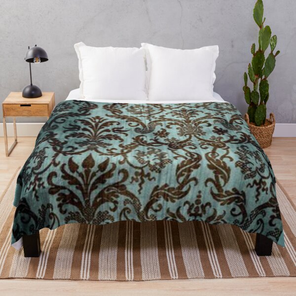 Item preview, Teal and BrownFoliage Damask designed and sold by The Mysterious Domain Alyne Whiteswan Fine Art Prints and Merch.