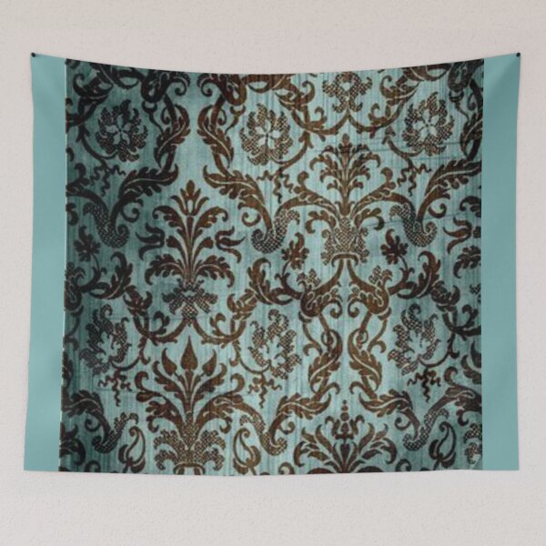 Item preview, Teal and BrownFoliage Damask designed and sold by The Mysterious Domain Alyne Whiteswan Fine Art Prints and Merch.