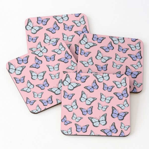 Item preview, blue and purple butterflies (pink background) designed and sold by emilyyyxdouglas.