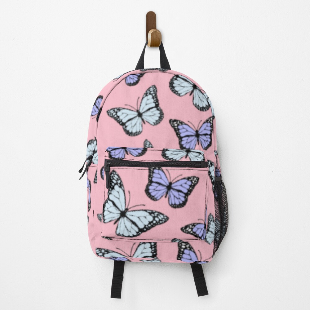 blue and purple butterflies (pink background)