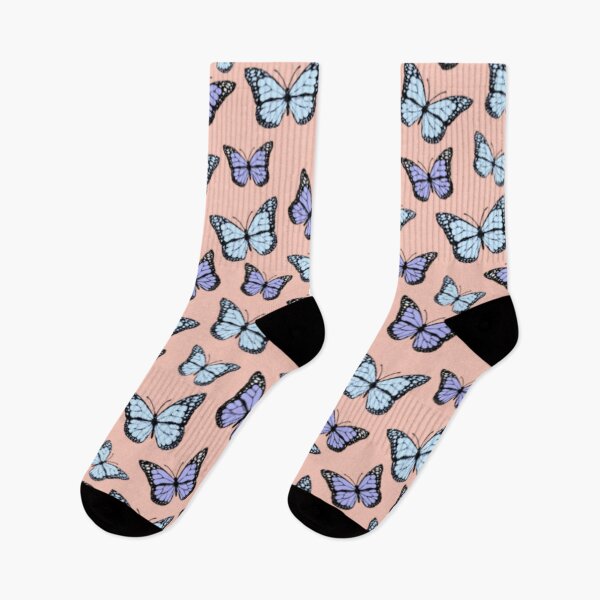 Item preview, blue and purple butterflies (orange background) designed and sold by emilyyyxdouglas.