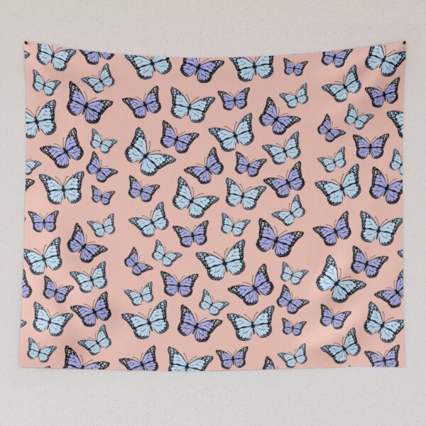 Aperçu de l'œuvre papillons bleus et violets (fond orange) créée et vendue par emilyyyxdouglas.