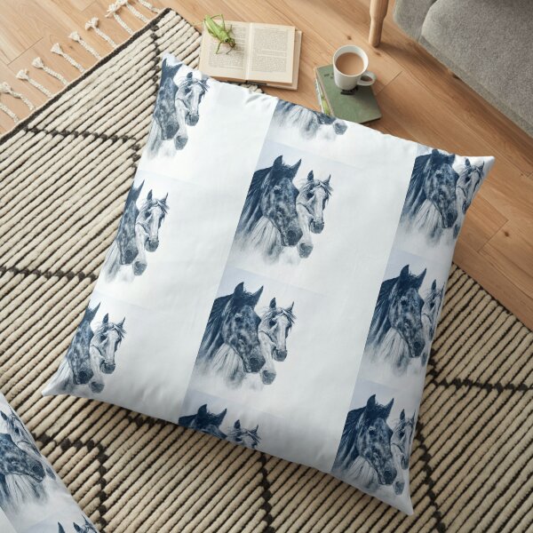 Black Horse, White Horse Floor Pillow