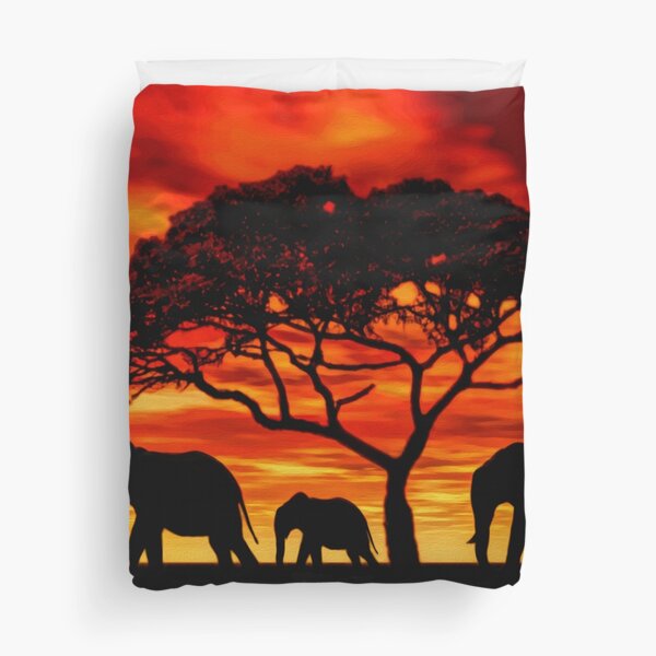 Acacia Elephant Sunset Duvet Cover