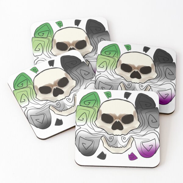 Item preview, aro ace pride skull designed and sold by acedog.