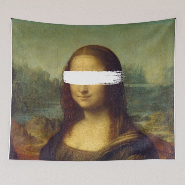 Item preview, Leonardo da Vinci's Mona Lisa with white paint stroke designed and sold by wolfofwallst.