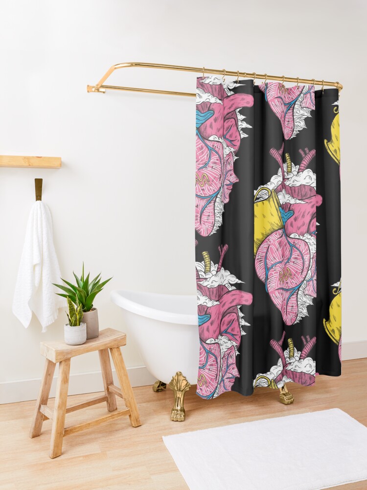 Alternate view of Aquarius Heart (Black) Shower Curtain