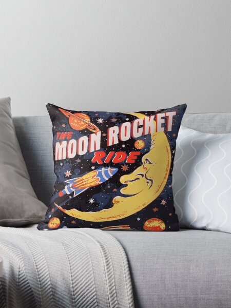 Rocket Moon Ride (vintage) Throw Pillow