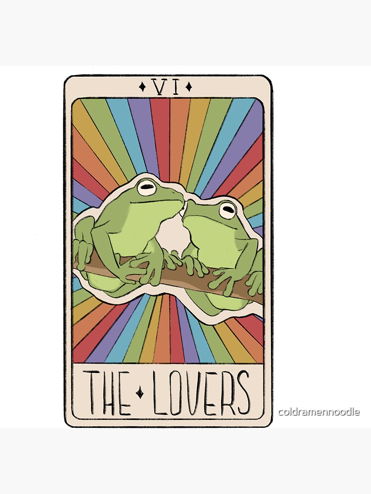 Thumbnail 3 of 3, Magnet, The Lovers pride frog tarot card designed and sold by coldramennoodle.