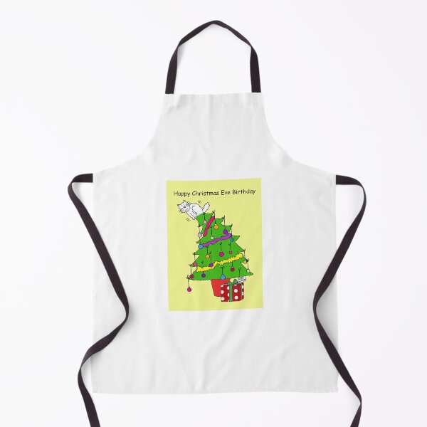 Item preview, December 24th Birthday Cartoon Cat Christmas Tree Humor designed and sold by KateTaylor.