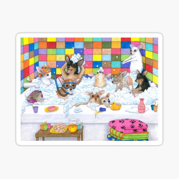 Dog 121 Chihuahua in Bath Sticker