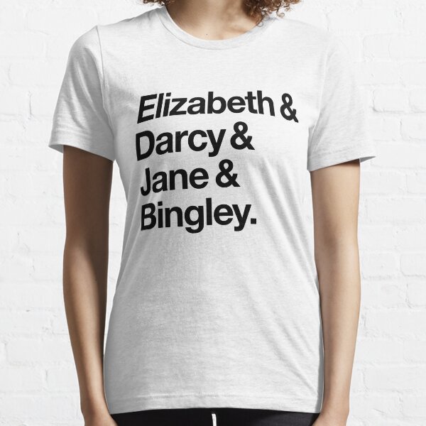 Elizabeth and Darcy and Jane and Bingley. (Pride and Prejudice) Black Helvetica Essential T-Shirt