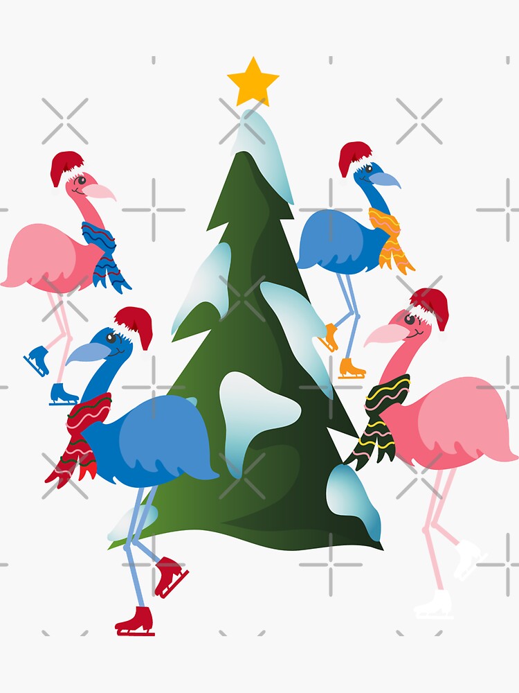 "Ice Skating Flamingos Happy Holidays" Sticker for Sale by Fizzylogix