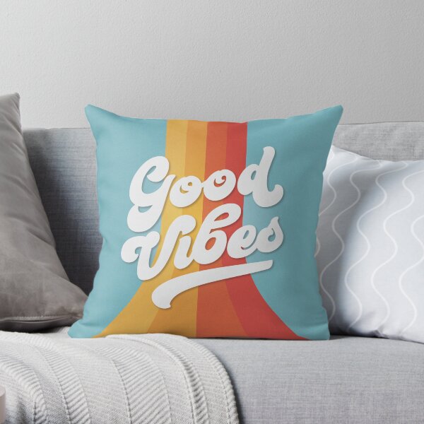 Good Vibes | Retro rainbow Throw Pillow