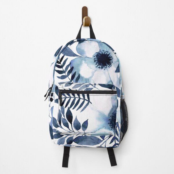 Item preview, Hamptons style navy blue watercolour floral painting designed and sold by Anne-Marie Bloor.