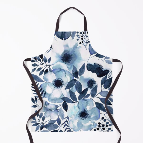 Item preview, Hamptons style navy blue watercolour floral painting designed and sold by Anne-Marie Bloor.