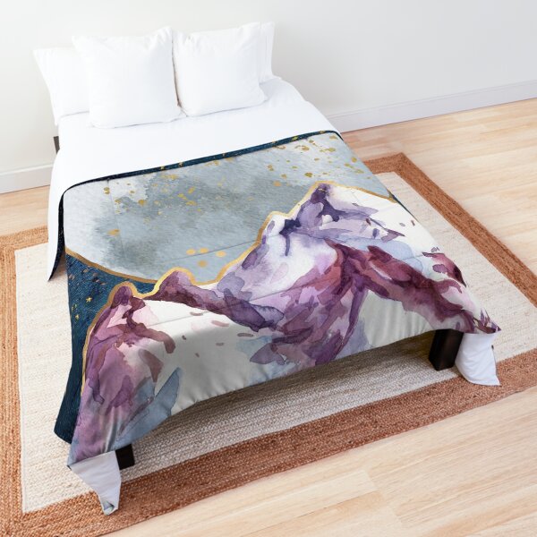 moon over mountains starry night Comforter
