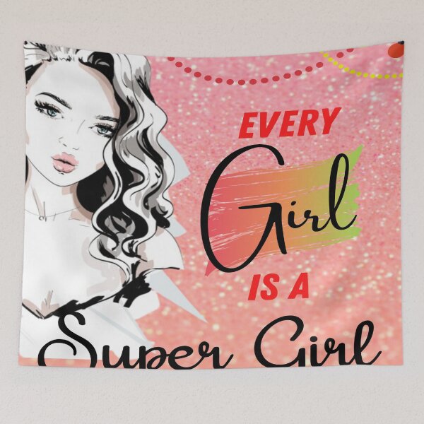 Item preview, Every Girl is a Super Girl with Pink Glitter Design designed and sold by JonesWorldOrder.
