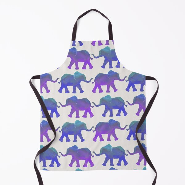 Follow The Leader - Painted Elephants in Purple, Royal Blue, & Mint Kitchen Apron