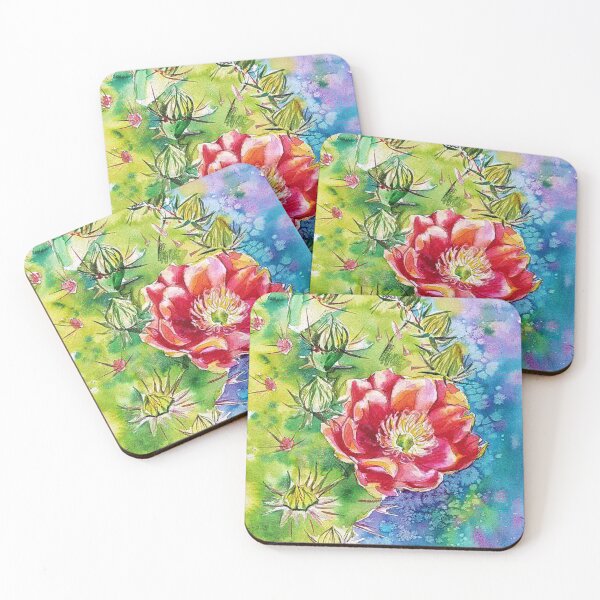 Item preview, Red flower of opuntia cactus watercolor designed and sold by orangerinka.