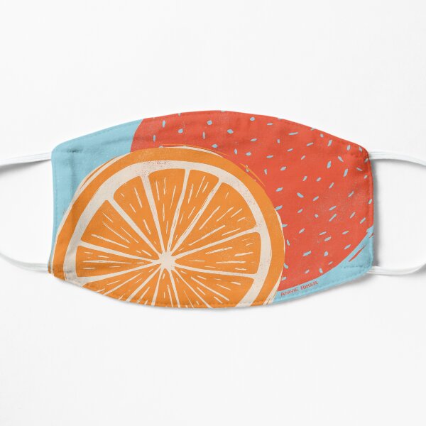 Orange Woodcut on Blue Flat Mask