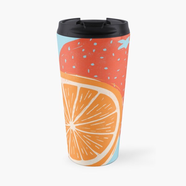 Orange Woodcut on Blue Travel Mug