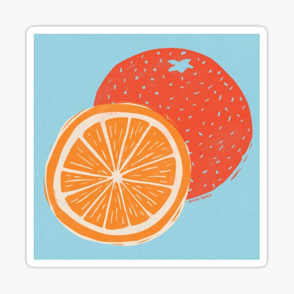 Orange Woodcut on Blue Sticker