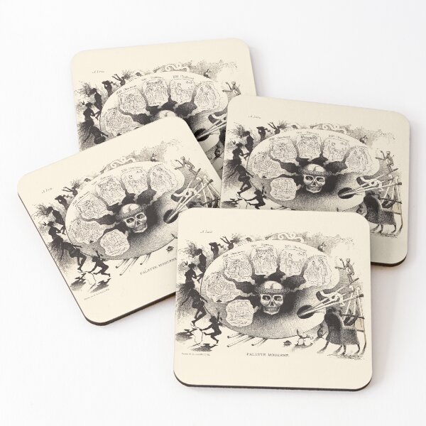 Item preview, MODERN ARTIST PALETTE WITH SKULL Allegorical Drawing in Black White designed and sold by BulganLumini.