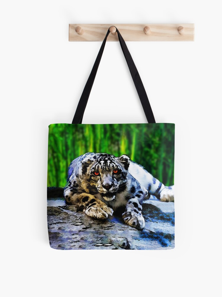 Schneeleopard Mit Den Roten Augen Die Das Lugen Auf Felsen Zeichnen Stofftasche Von Humusart Redbubble