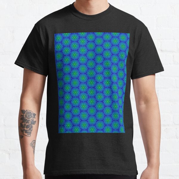 Blue and Green Mosaic Tile Star Pattern Classic T-Shirt