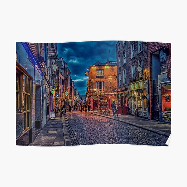 Temple Bar district in Dublin at night Poster