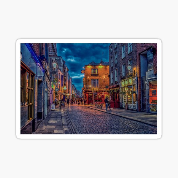 Temple Bar district in Dublin at night Sticker