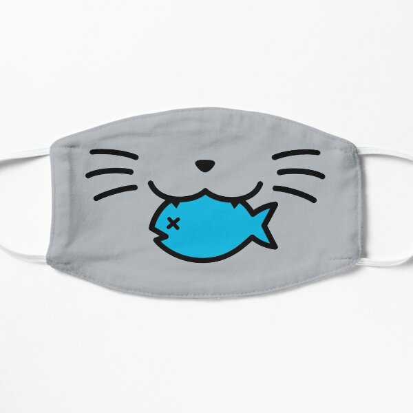 Cute cat face with fish mask (grey)  Flat Mask
