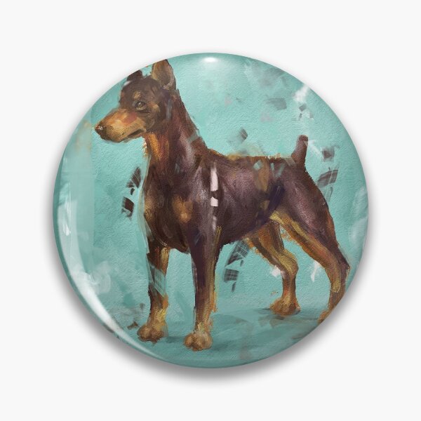 Item preview, Impressionistic Painting of a Doberman Pinscher on Green Blue Background designed and sold by ibadishi.