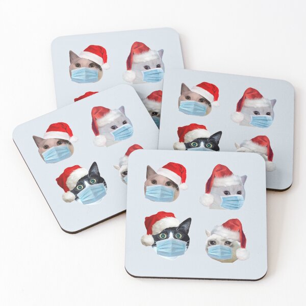 Item preview, christmas social distancing meme cats with masks pack 4 designed and sold by promisesarelies.