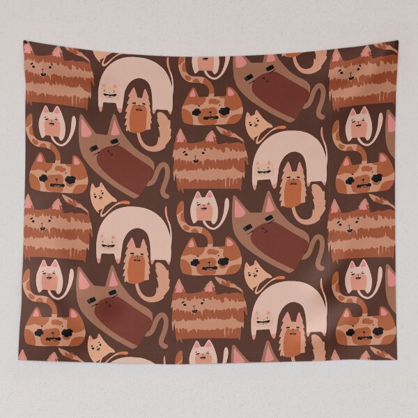 Item preview, Cats - Cute Tan and a Brown Slightly Wrong Cartoon Animal Pattern designed and sold by TheRainbowRoom.