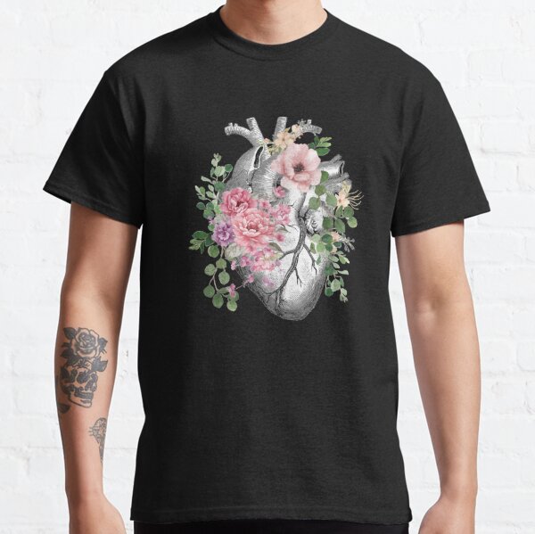Bloom Floral Heart Human Anatomy pink roses flowers Classic T-Shirt