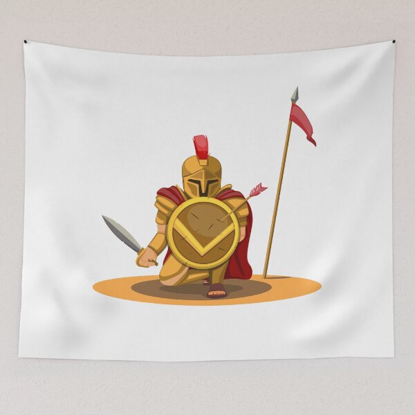 Item preview, Spartan warrior hold shield and defending pose figure character concept in cartoon designed and sold by aryoyo.