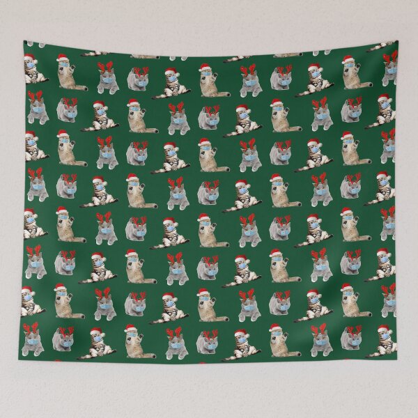 Item preview, christmas social distancing meme cats with masks pack 6 designed and sold by promisesarelies.