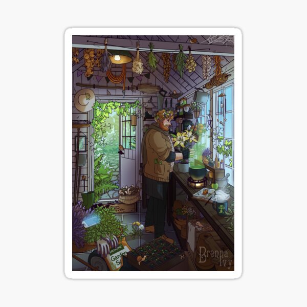 Modern Male Witch Greenhouse Sticker