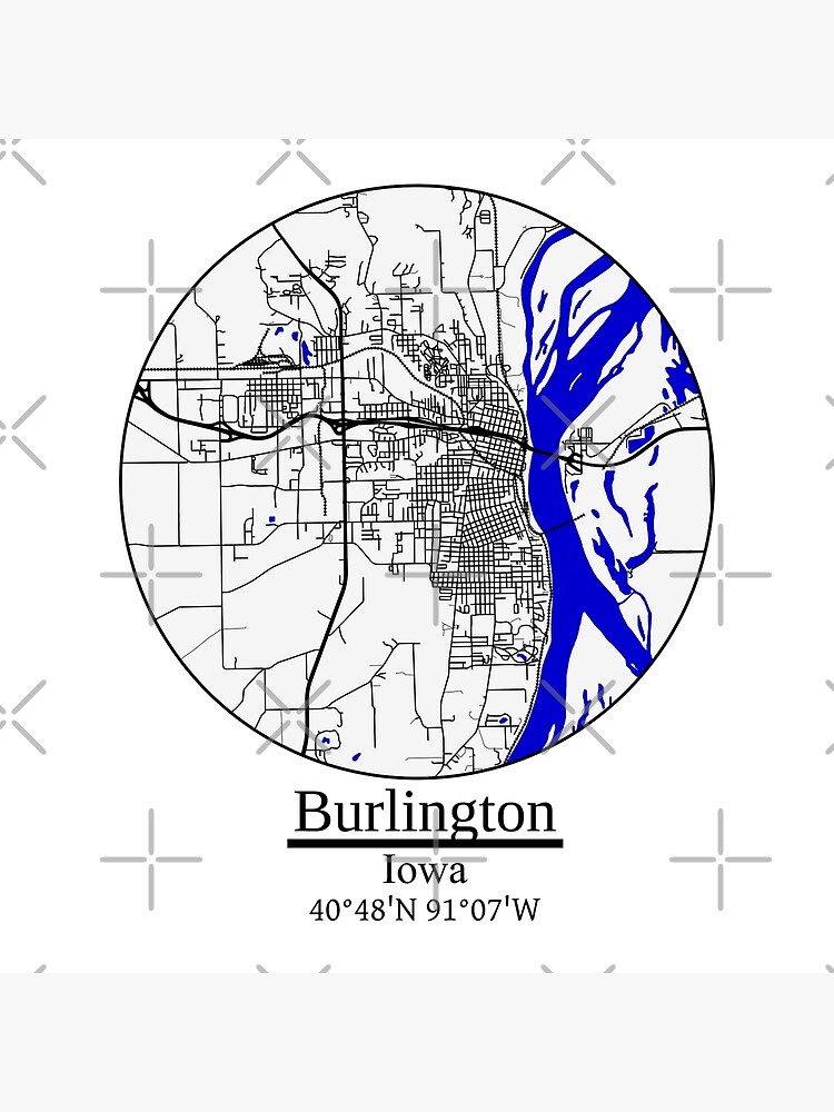 Disover Burlington, Iowa Road Map Art - Blue Rivers and Dark Roads Premium Matte Vertical Poster
