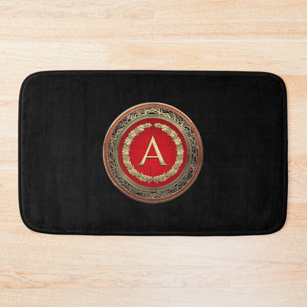 Item preview, A - Gold on Red Vintage Monogram in Oak Wreath over Black Velvet designed and sold by Serge Averbukh Art Studio.