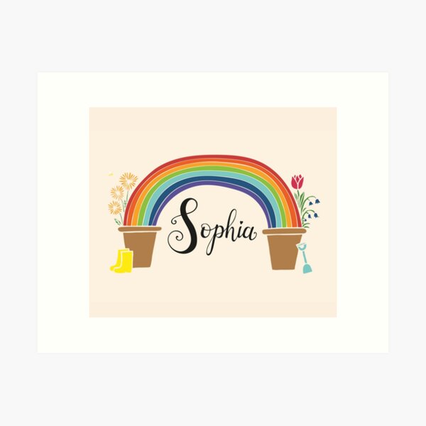 Sophia - Rainbow Flowerpots Personalised Nursery Print Art Print