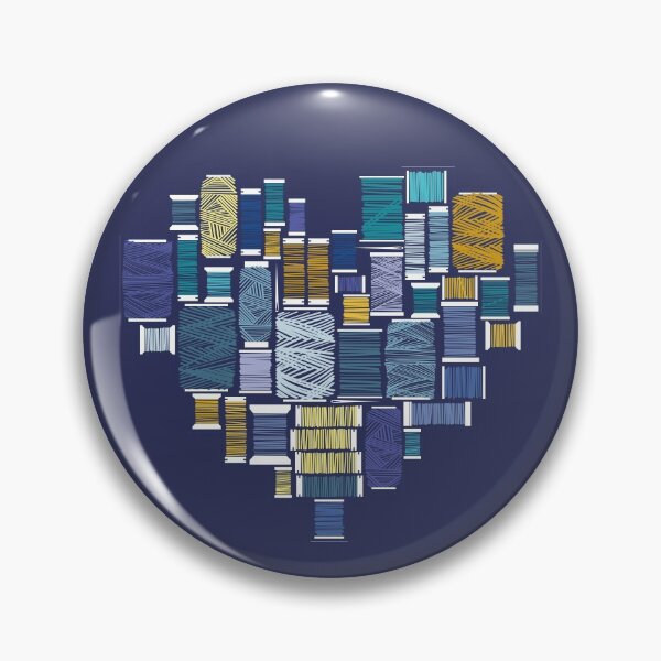 Item preview, Find the needle // navy blue background gradients of blue and yellow thread spools designed and sold by SelmaCardoso.