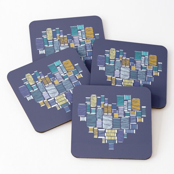 Item preview, Find the needle // navy blue background gradients of blue and yellow thread spools designed and sold by SelmaCardoso.